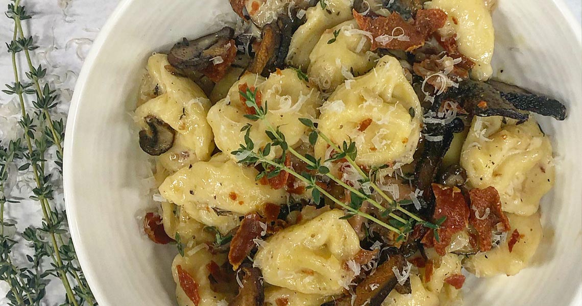 Cheese Tortelloni with Crispy Prosciutto and Wild Mushrooms