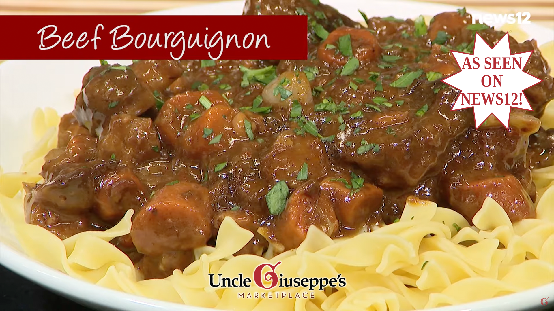 Beef bourguignon over egg noodles