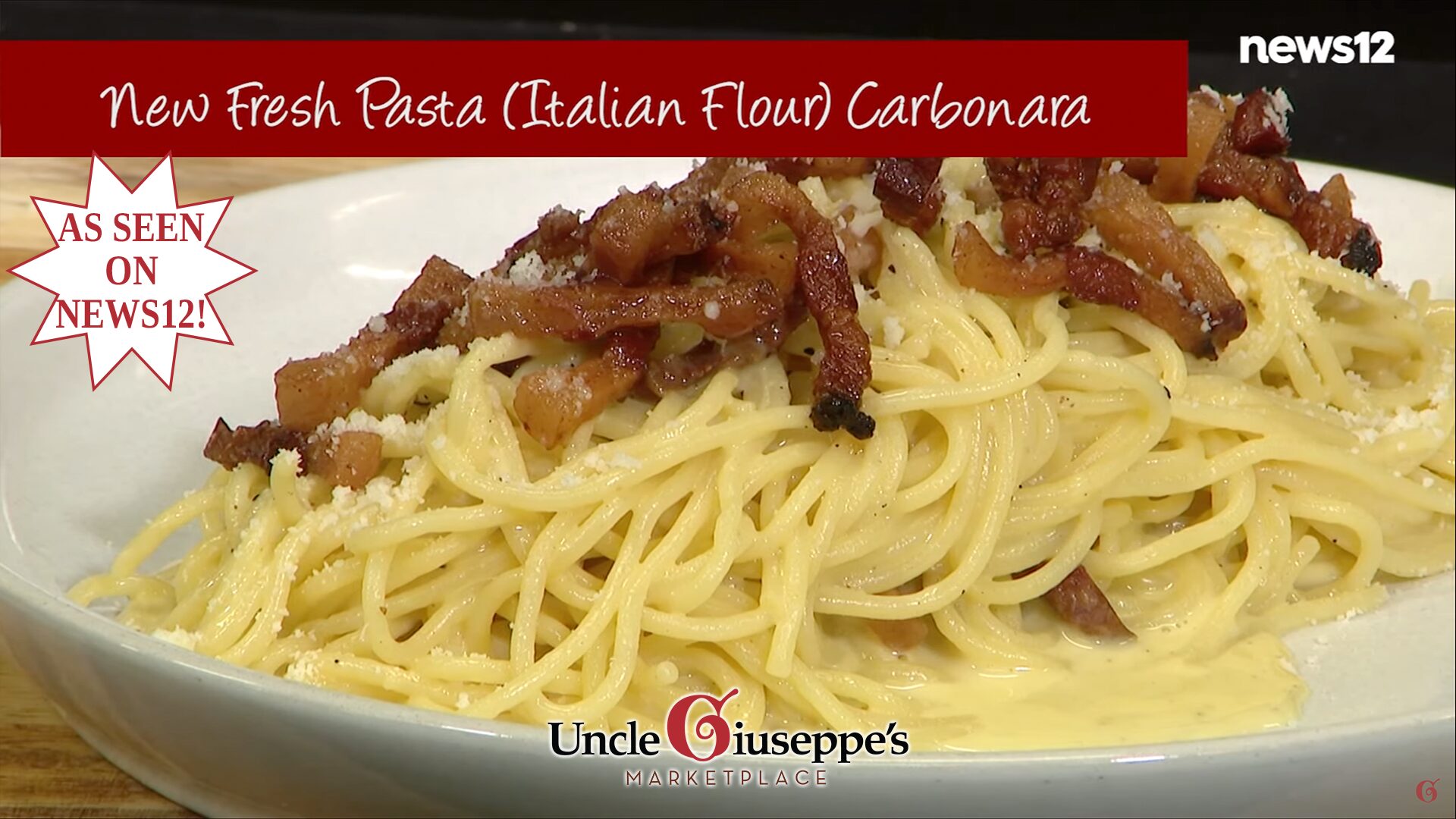 Spaghetti carbonara on a white plate