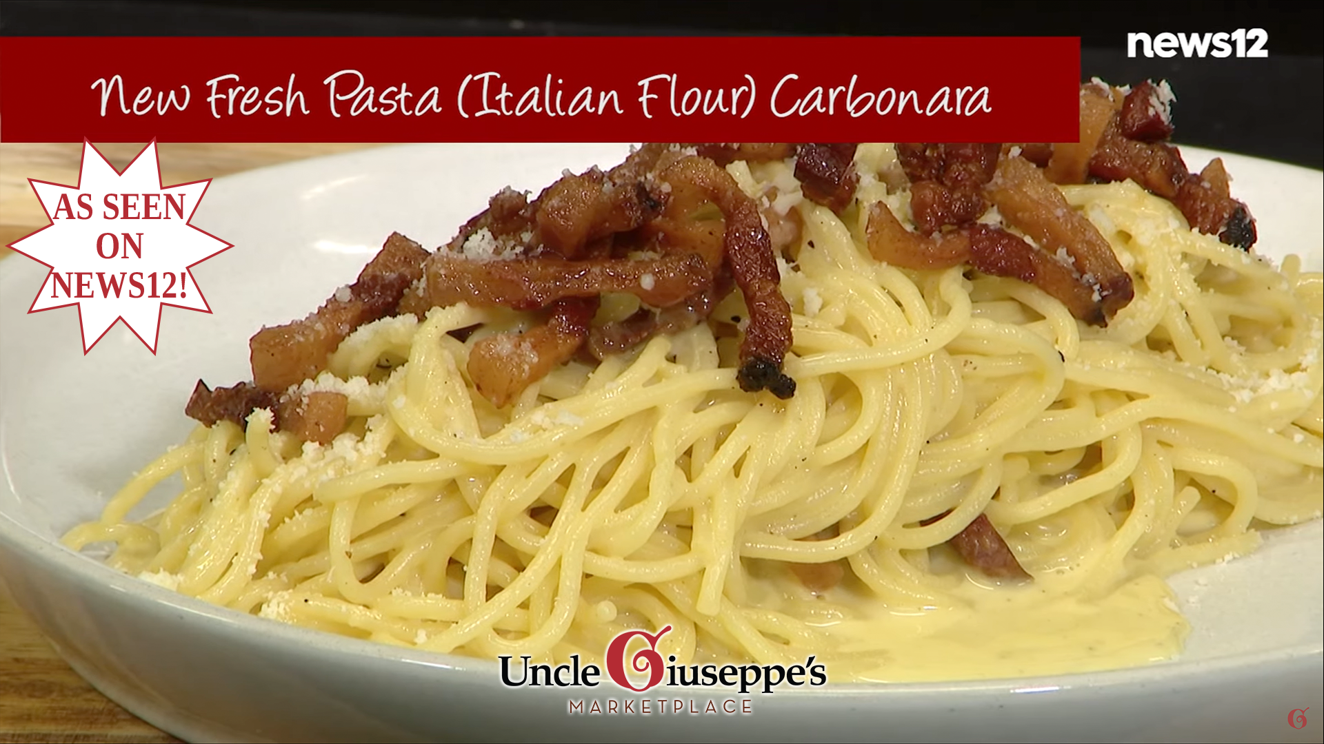 Spaghetti carbonara on a white plate