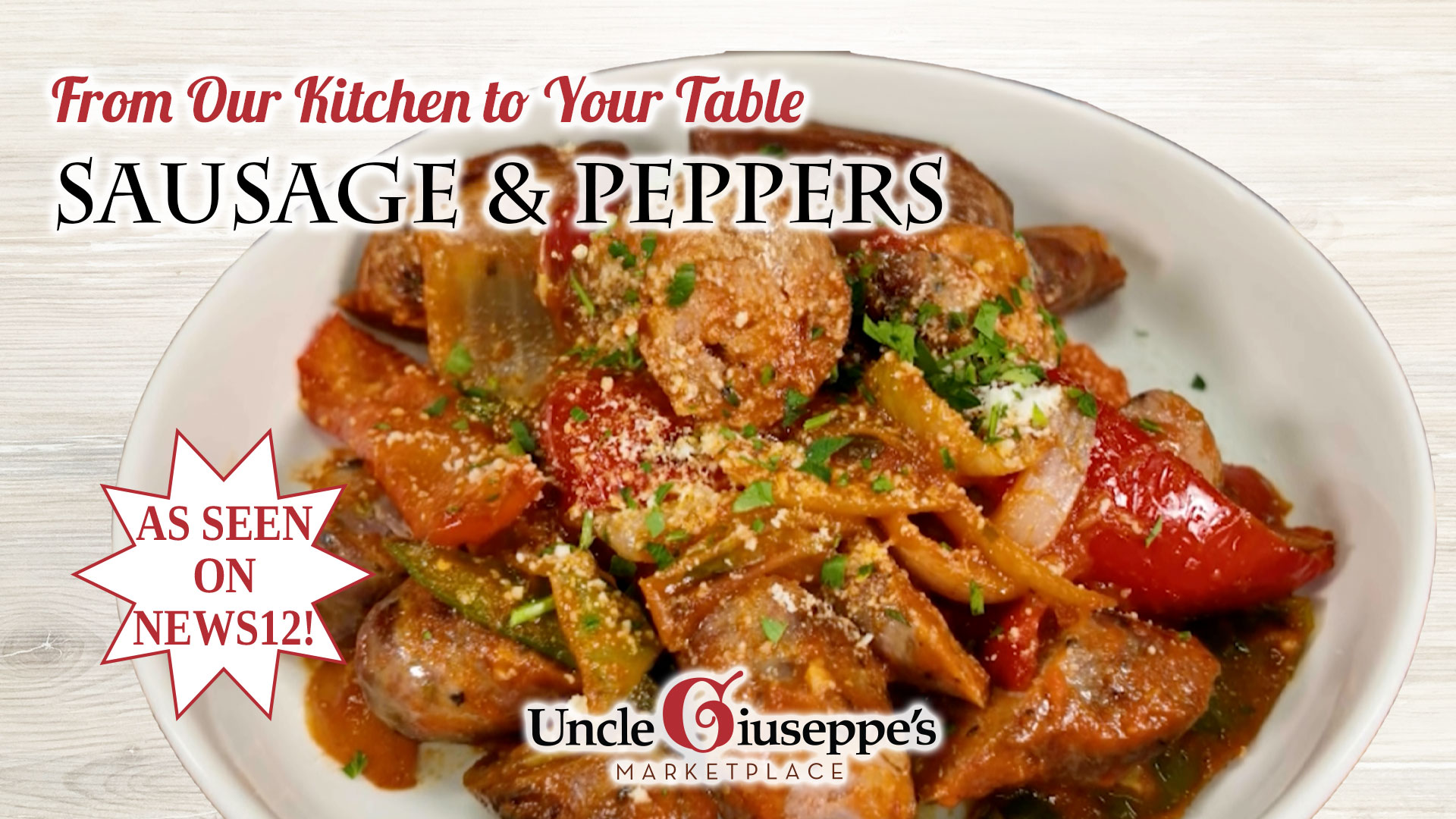 sausage and peppers in tomato sauce on a white background