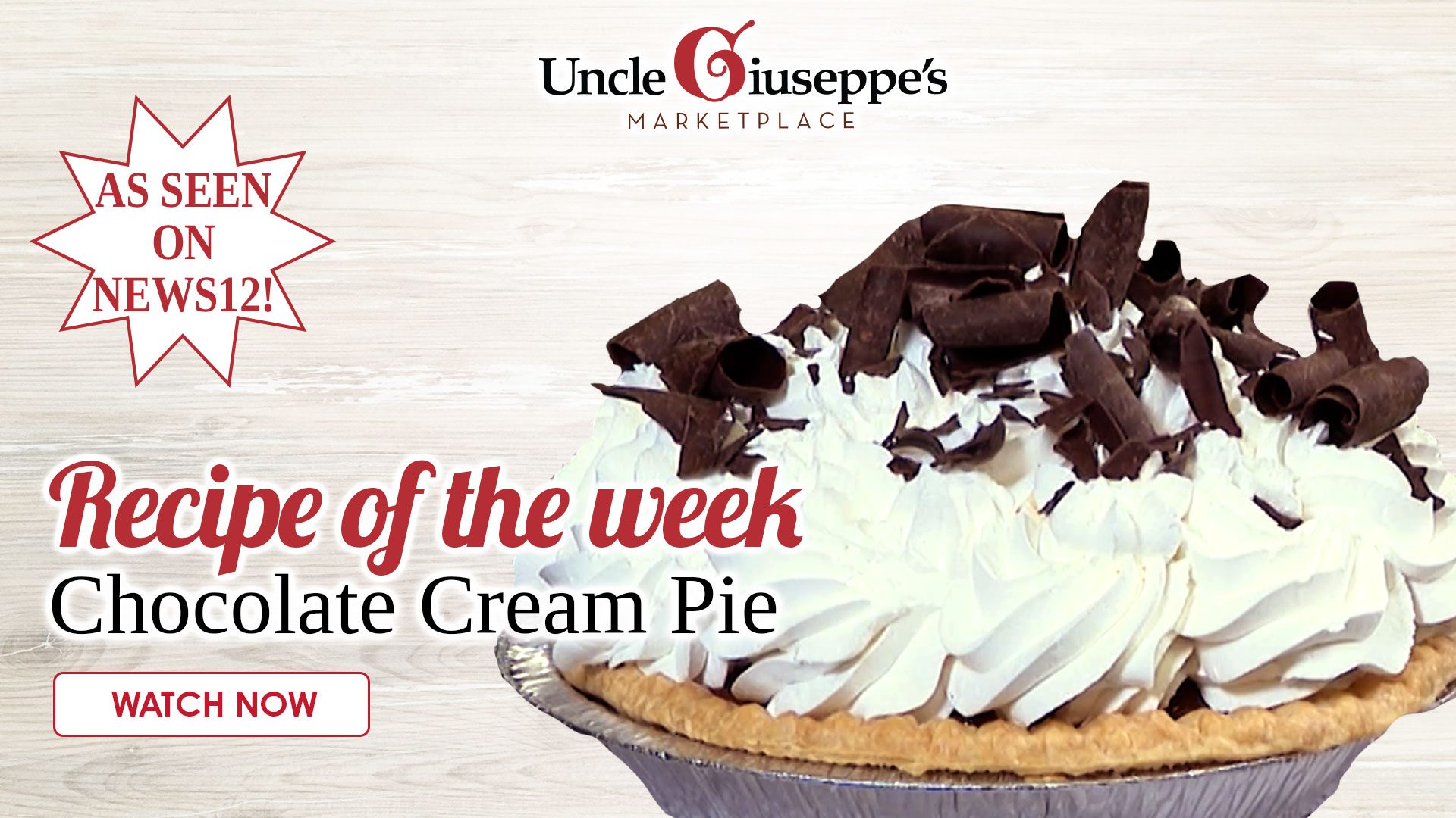 Chocolate cream pie on a white wood background