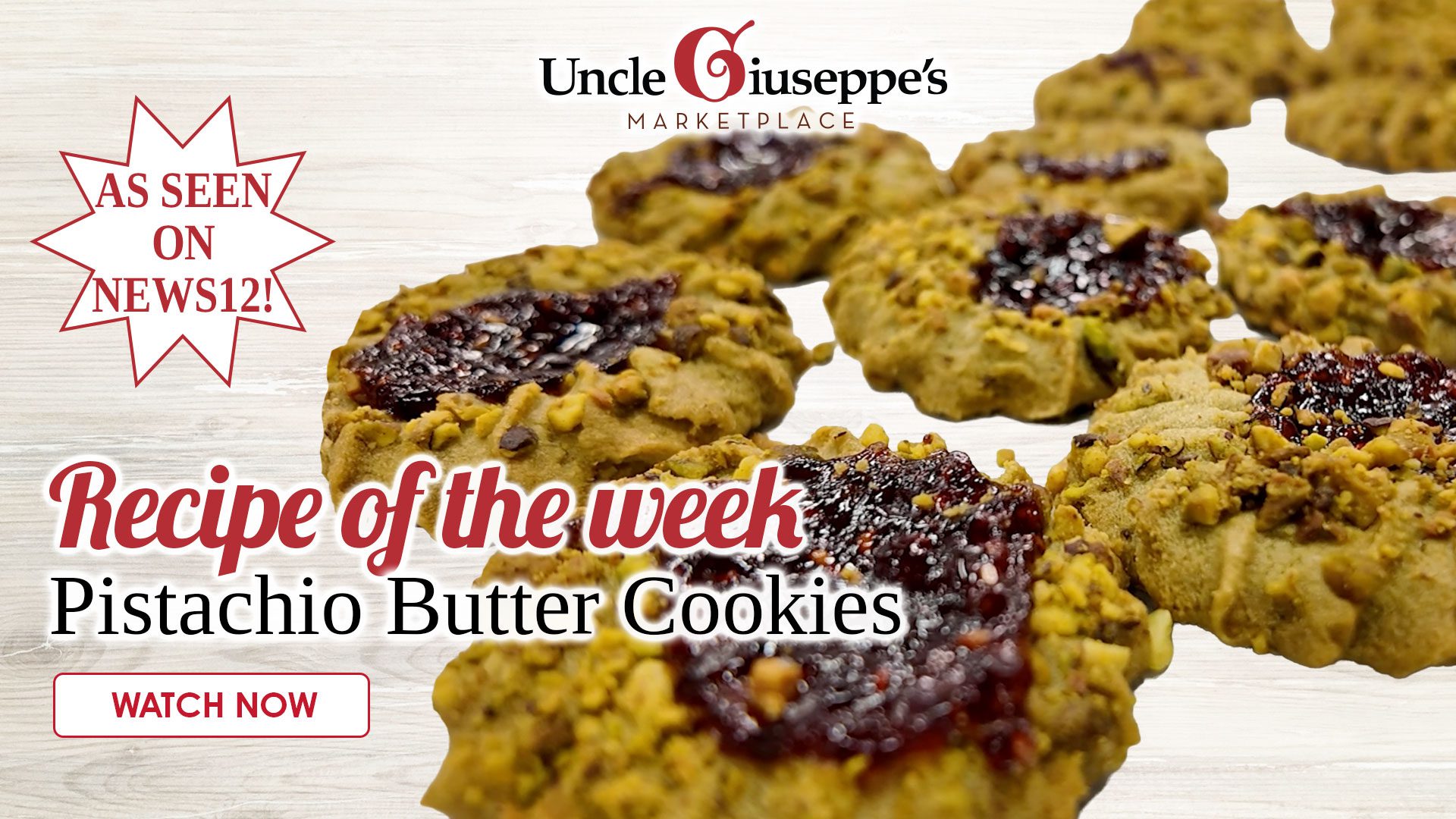 pistachio cookies filled with jam on white background