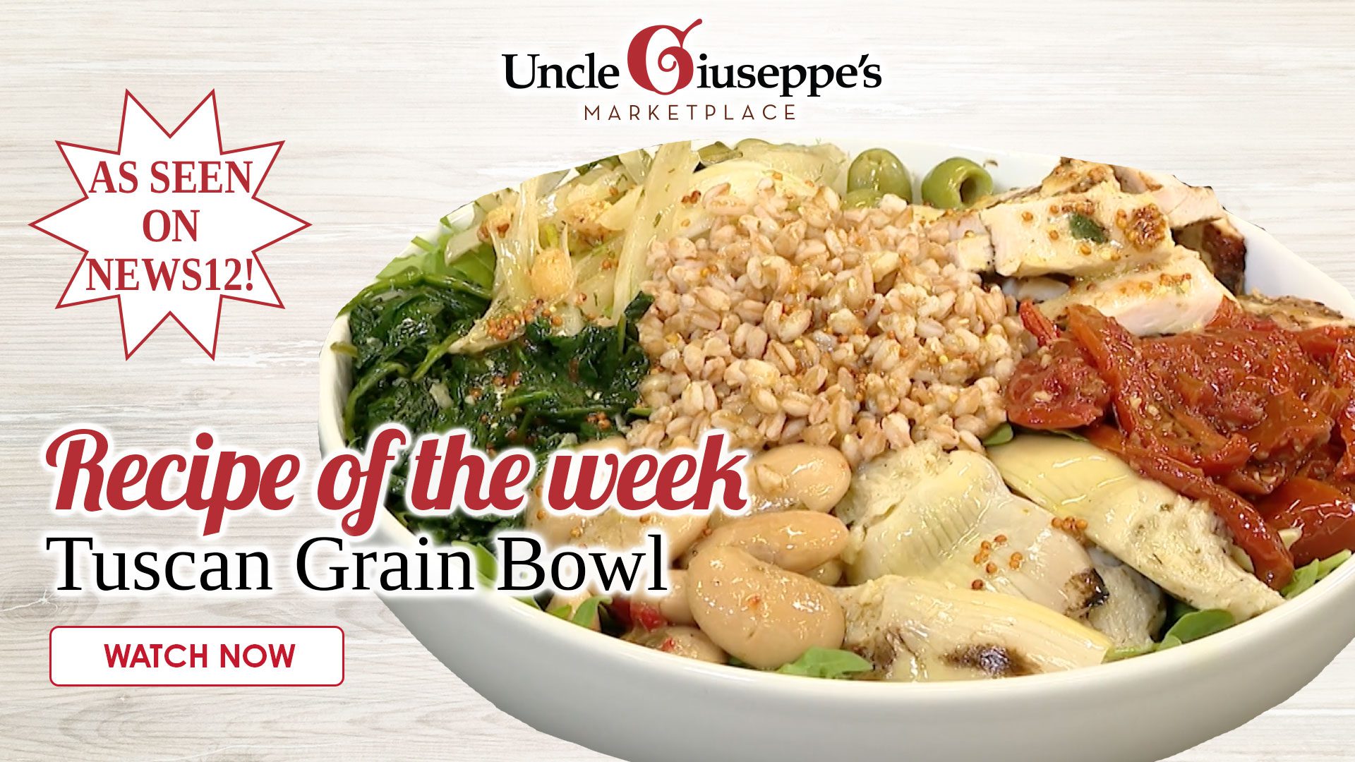 farro bowl on white wood background