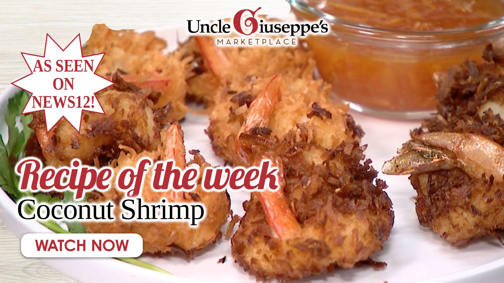 Crispy coconut shrimp on a white plate
