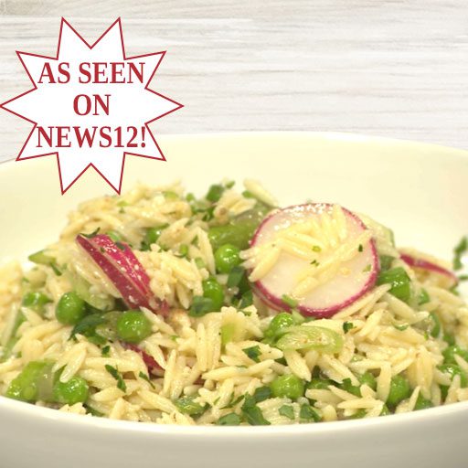 Uncle Giuseppe's Spring Orzo Salad with asparagus, peas and Pecorino Romano vinaigrette